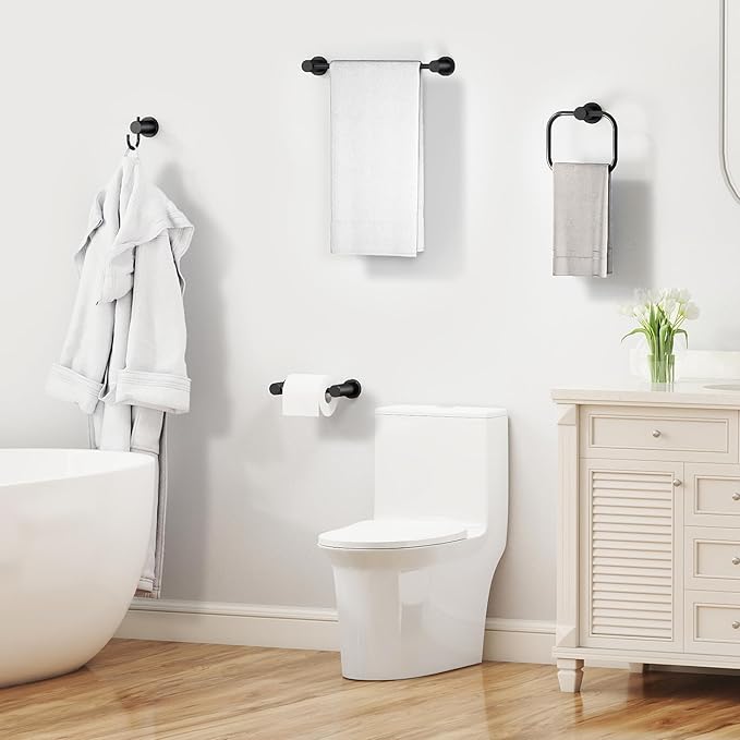 4-Pieces Bathroom Hardware Set Black, Stainless Steel 16 Inch Towel Bar Set, Towel Racks for Bathroom Wall Mounted