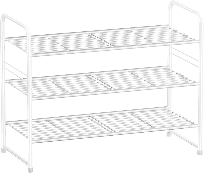 3 Tier Shoe Rack, Closet Shoe Organizer for Entryway, Heavy Duty Stackable Shoe Storage Shelf Stand,White
