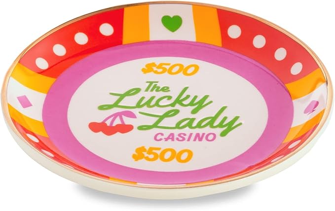 ban.do Novelty Trinket Tray, Ceramic Jewelry Dish, Small Decorative Tray for Keys or Decor, Cute Casino Chip Catchall Tray, Lucky Lady