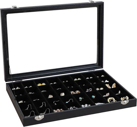 Wudygirl Jewelry Organizer 40 Grid Earring Holder Organizer with Clear Lid Jewelry Box for Rings Earrings Bracelets Storage Display Case for Women
