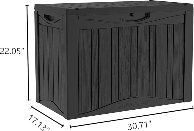 50 Gallon Plus Outdoor Storage Box, Waterproof Resin Deck Box for Patio, Pool, and Garden, Lockable Bin for Cushions, Tools, and Accessories, UV-Resistant, Black