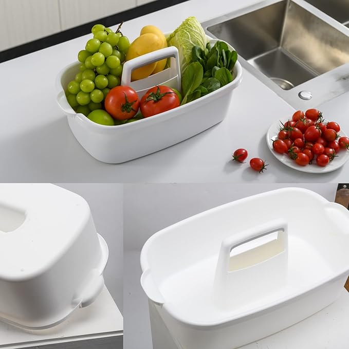 Haundry Large Cleaning Supplies Caddy with Handle, Plastic Storage Bucket Organizer for Cleaning Products, Shower Caddy Basket for Car, Dorm, Bathroom, Garden, Kitchen -White