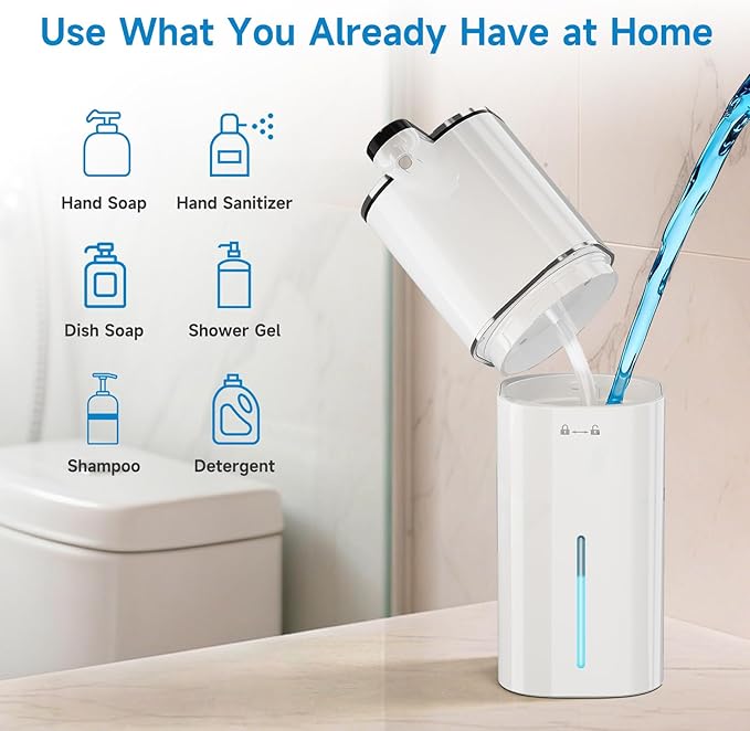CATIRE Upgraded Larger Capacity Automatic Soap Dispenser Touchless, 17.6oz Liquid Hand Soap Dispenser, Rechargeable 2000mAh, 8 Adjustable Levels, 2-in-1 Wall Mount & Countertop for Kitchen Bathroom