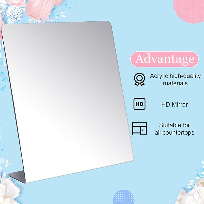 Amyhill 8 Pcs Counter Top Mirror Freestanding Mirror Single Sided Acrylic Desk Glass for Tabletop Bedroom Office Bathroom Home Dorm (9 x 10 Inch)