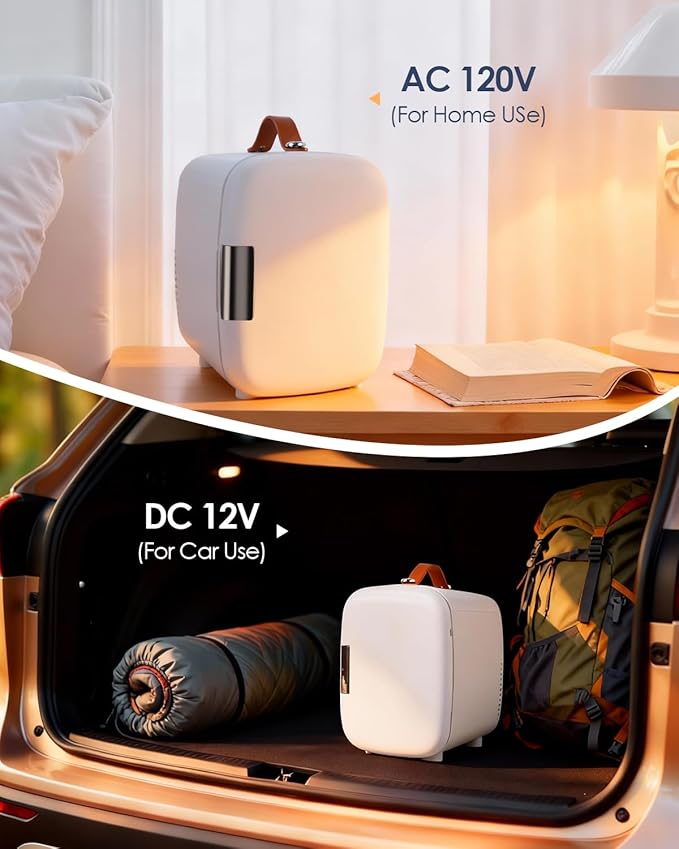 Compact Refrigerator, Portable Mini Fridge for Skincare Food Drinks, 4L/6 Can Electric Plug In Cooler & Warmer, AC/DC Skincare Refrigerator for Bedroom Office Car Dorm (White)