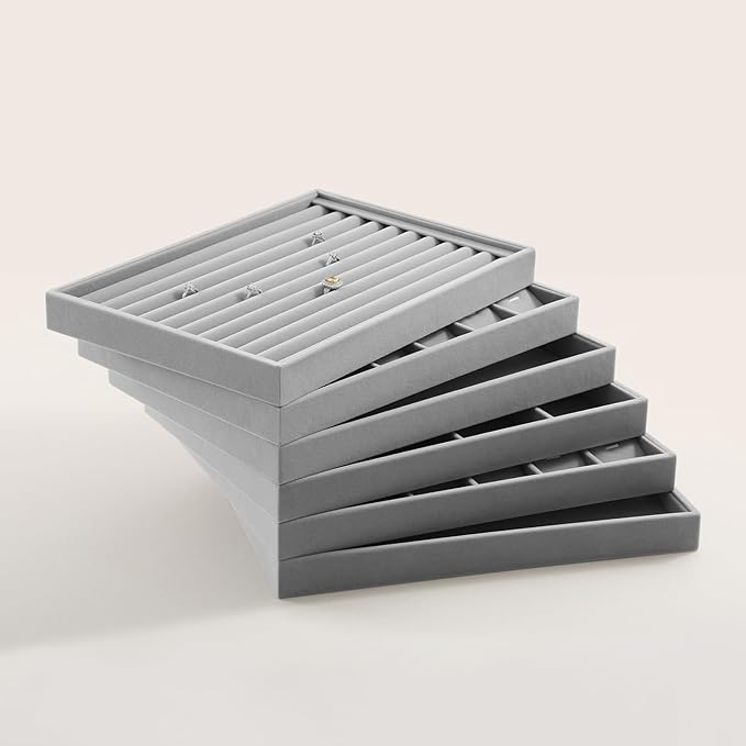 Jewelry Organizer For Drawer, Velvet Jewelry Trays,Premium Watch Tray,Luxury Bracelet Storage,Grey Stackers Jewelry Organizer