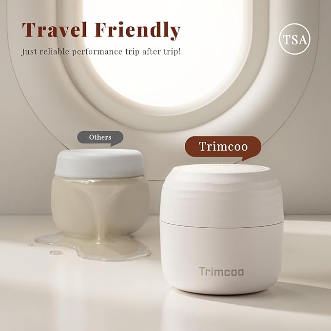 New Travel Toiletry Containers [Ultra Leakproof] TSA-Approved, PLA Hard Shell Jars with 5 Magnetic Labels, Wide Mouth Bottles for Lotion, Cleanser, Shampoo, Conditioner, Beige, 3 Pack, 1OZ
