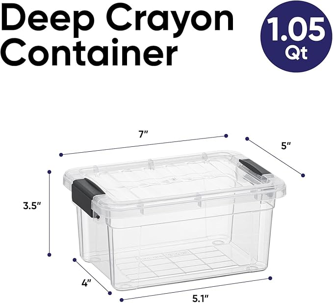 Superio Mini Storage Container Plastic Crayon Box Art Supplies and Sewing Case Stackable Clear Small Organizer for Beads, Stationery, Chalk, and Food, 1.05 Quart, 8 Pack