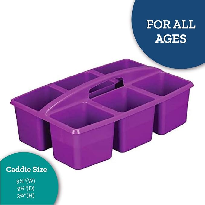 Really Good Stuff Six-Equal-Compartment Caddies - 6 Pack - Classroom Table Caddies - Assorted Colors Portable Plastic Storage Classroom Caddy for Easy Storage of Small Items