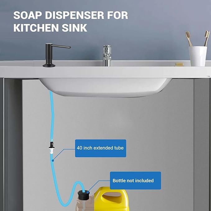 Soap Dispenser for Kitchean Sink, Built in Black Soap Dispenser Stainless Steel Soap Pump with 40" Extension Tube and 500ml Bottle