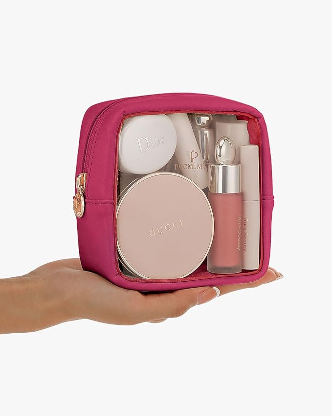 Pocmimut Makeup Bag,Mini Makeup Bag Cute Pouch Purse Organizer Travel Essentials,Clear Makeup Pouch for Car Accessories for Women,Hot Pink