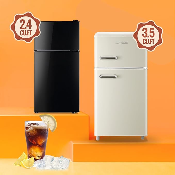 2.4 Cu.ft Mini Fridge with Double Doors Small Refrigerator with Separate Freezer & 7 Adjustable Temperature Control, Tiny Size & Personal Fridge Ideal for Office Apartment Dorm Black