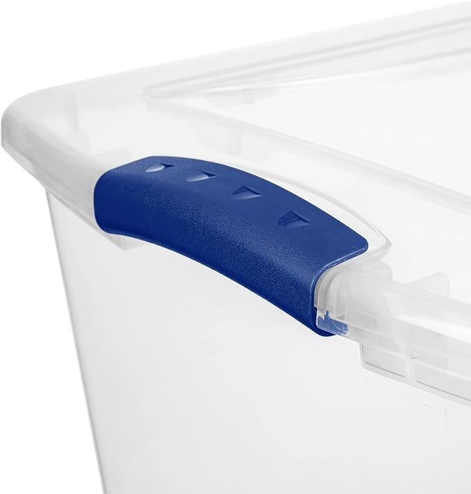2 Pack 66 Quart Durable Storage Bin – Clear Plastic Container with Secure Blue Latch Lid, Stackable for Home, Closet, Garage, Basement & Attic Organization