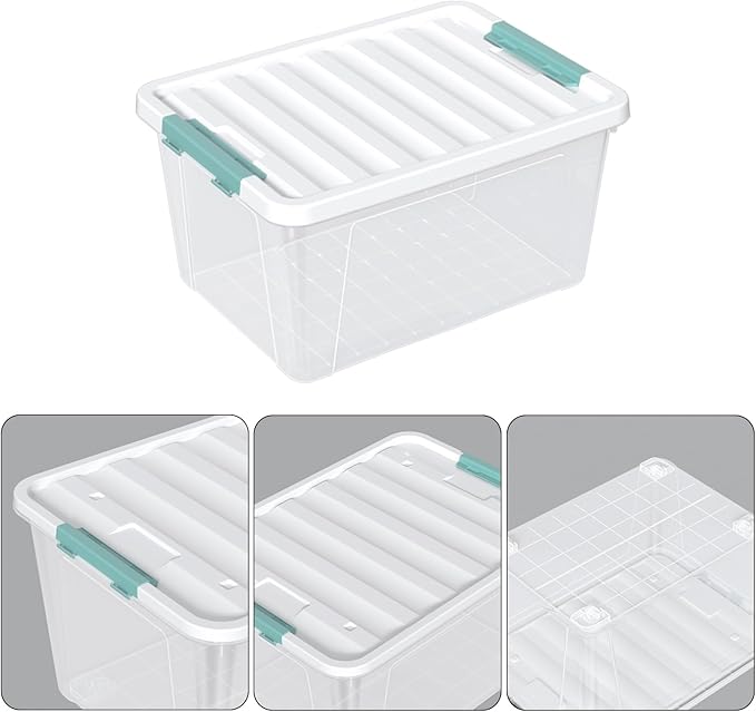 4-pack 35 Quarts Latching Storage Boxes, Large Clear Plastic Storage Tote Bins with Lids