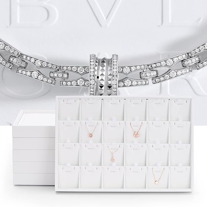 White Jewelry Ring Display Tray PU Leather Ring Earrings Display Organizer Tray