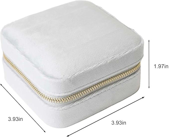 Customizable Compact Velvet Jewelry Box with Mirror, Travel Jewelry Case, Travel Jewelry Organizer, Jewelry Box for Women and Girls, Small Jewelry Organizer (Bottom Right Text, Milky Gray)