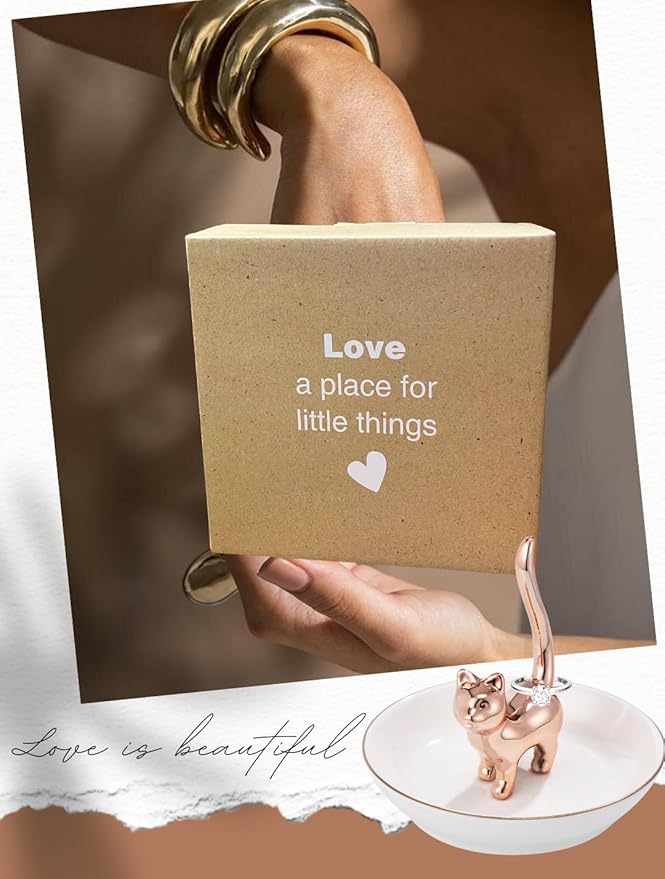 ROSA&ROSE Valentine’s Day Ring Holder Jewelry Tray–Handmade Cat Ring Dish,Romantic Gift for Her,Wedding,Birthday Gift for Girlfriend,Wife Personalized Jewelry Holder,Cute Cat Valentine’s Day Decor