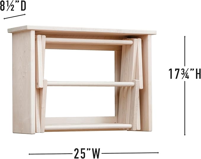 Pennsylvania Woodworks Large Wall Clothes Drying Rack ~ Heavy Duty Solid Maple Hardwood, Folding, Collapses to 25" x 20" x 8", Hand Built in USA, Unfinished