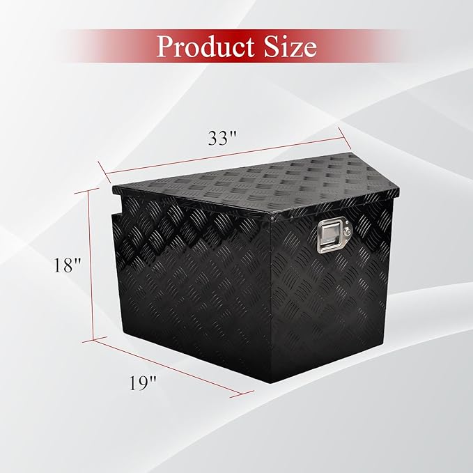 33''Inch Aluminum Trailer Tongue Tool Box Truck Bed Toolbox Truck Trailer Chest Box Underbody Storage Organizer Waterproof Square Storage Organizer wi/Lock & Keys Black(‎33" Lx19 Wx18 H)