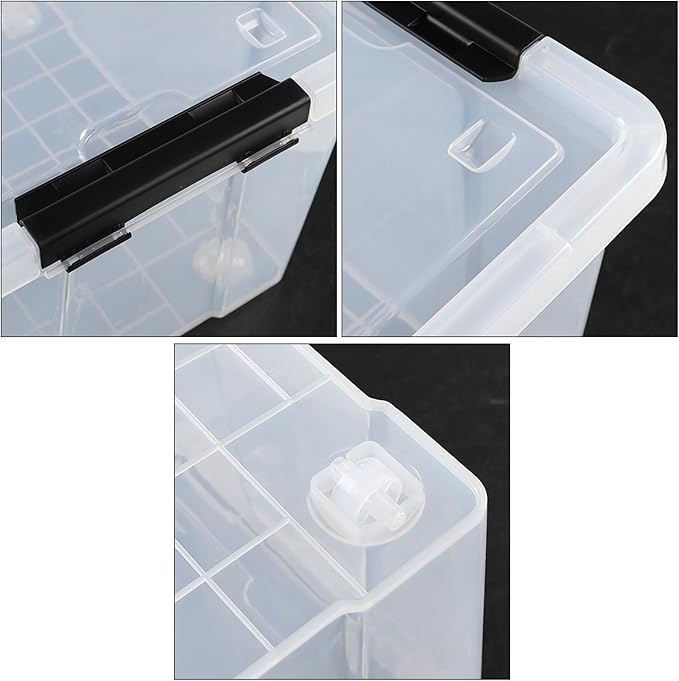 50 Quart Clear Storage Latching Bin with Lid, Large Plastic Storage Box with Wheels, 4 Packs