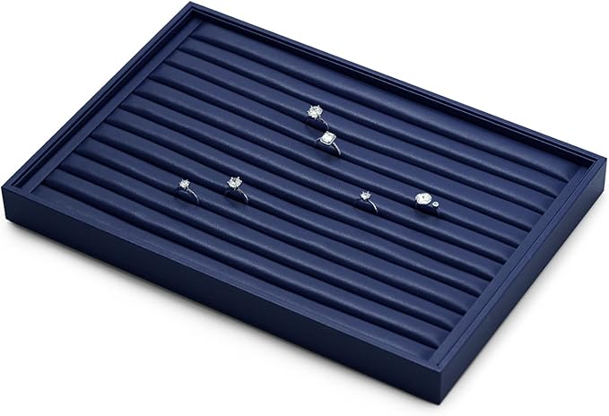 Blue Leather Jewelry Tray Ring Display Trays Earring Display Tray Ring Earrings Studs Tray Jewelry Organizer Showcase Display (Blue)