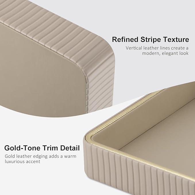 GORESE Square Perfume Tray Nightstand Organizer, PU Leather Purse Bowl Jewelry Trays for Dresser, Trinket Dish Catchall Bowl for Keys, Decorative Vanity Tray, Gift for Women, Beige(9.3'' × 9.3'')