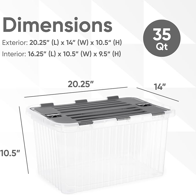 Superio Storage Bins with Lids- Clear Boxes for Organizing, Stackable Plastic Containers- BPA Free, Non-Toxic, Odor Free, Organizer for Home, Office, Dorm, 35 Quart (6 Pack, 20.25"x14"x10.5")