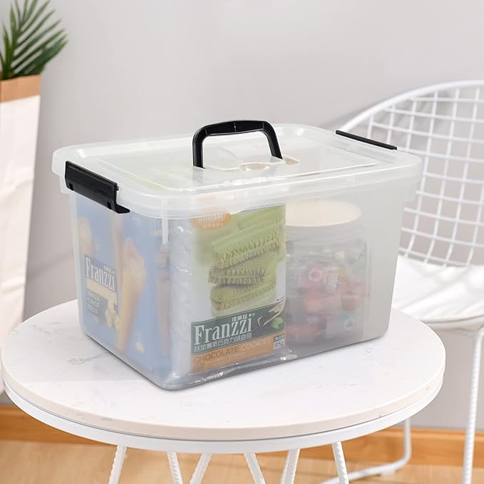 4-pack 10.5 Quarts Clear Boxes with Handles, Plastic Storage Bin with Lid