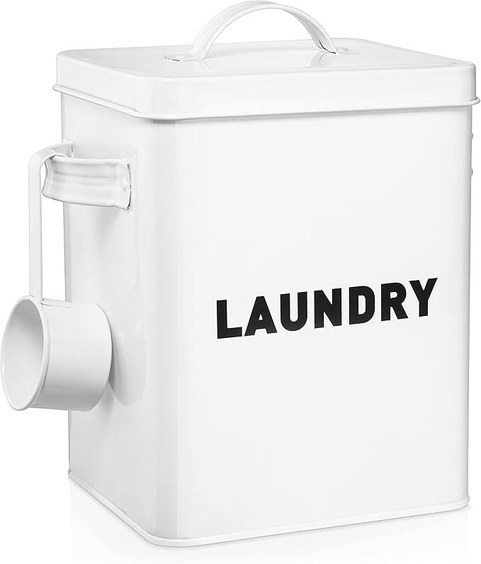 Claimed Corner Metal Storage Canisters and Containers for Home and Kitchen Organization, Function, and Decor (White Laundry Box)