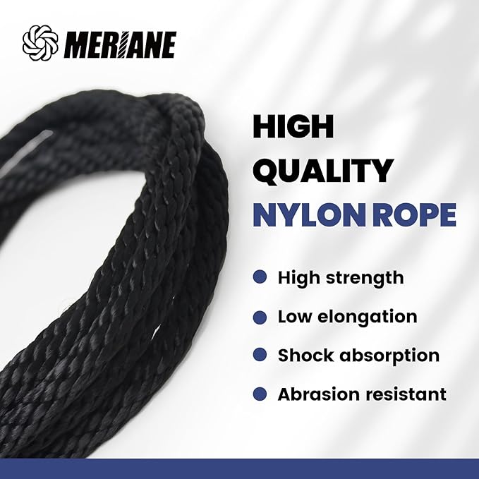 MERIANE Black Nylon Rope 3/8inch 500FT – Multipurpose Solid Braided Rope – Ideal Use for Camping, Clothesline, Marine, Flag Line – Abrasion & UV Resistant – Shock Absorption Rope for Indoor Outdoor