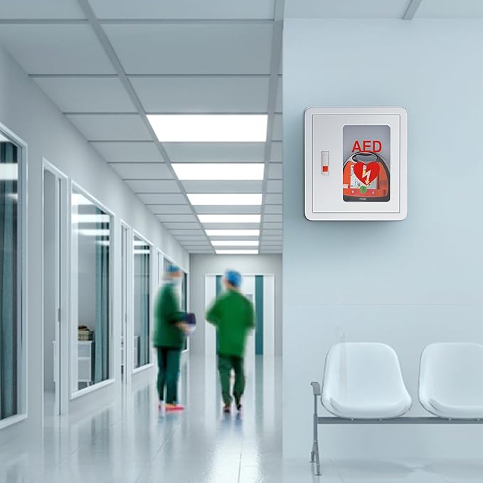 AED Cabinet Wall Mounted, AED Defibrillator Storage Cabinet with Snap Lock, Transparent Window fits for Home, Office, Hospital and Public Places, 14 x 7.8 x 15.7 Inch