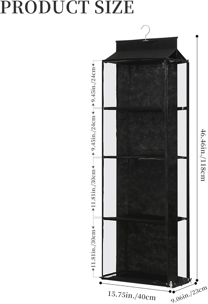 8 Grids in 1 Pack Hanging Purse Handbag Organizer with Double Zippers, Visible Purse Organizer for Closet, Fully Enclosed Purse Storage Holder-Black