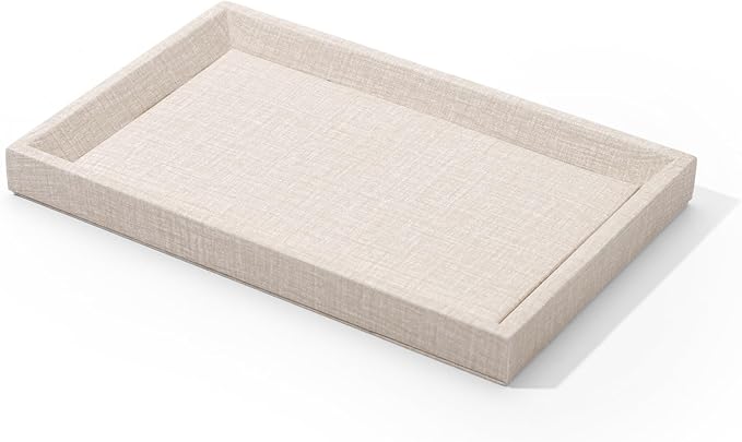 Leather Jewelry Tray Stackable Jewelry Drawer Organizer Display Tray With Linen Texture For Necklace Bracelet Watch Pendant Display Showcase(Small)