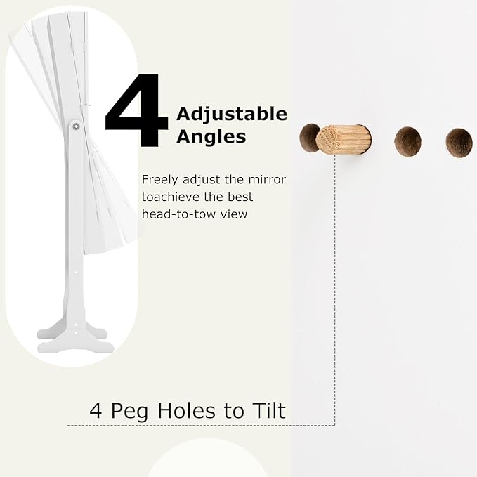 COSTWAY Standing Jewelry Cabinet, Large Storage Jewelry Armoire with Full Length Mirror, 4 Adjustable Angles & 2 LED Lights for Women, Girls (White)