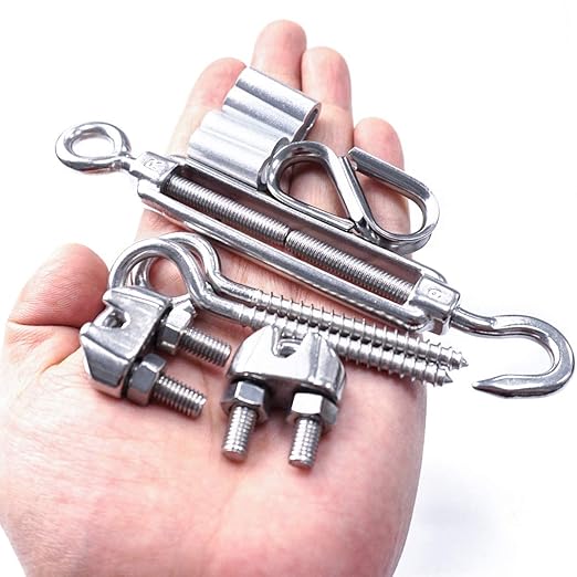 TooTaci 3/16 Wire Rope Kit, 100ft Vinyl Coated Stainless Steel Cable(1/8 Steel Core Overmolded to 3/16 Coated Cable), M6 Turnbuckles for Cables Wire, String Light Hanging, Clothesline, Shade Sail