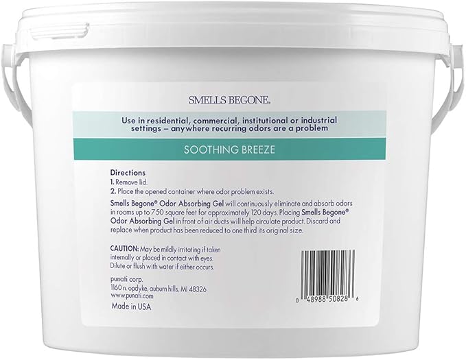 SMELLS BEGONE 1-Gallon Gel Odor Eliminator – High-Capacity, Long-Lasting Absorber for Large Basements, Garages, Workshops & Commercial Areas – Removes Tough Odors with Essential Oils (Soothing Breeze)