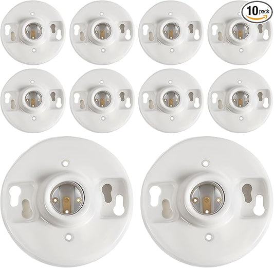 10 Pcs Medium Base E26 Lamp Holder Ceiling Light Sockets White Bulb Socket Incandescent Fluorescent CFL Lamp Holder 660w 250v (Porcelain)