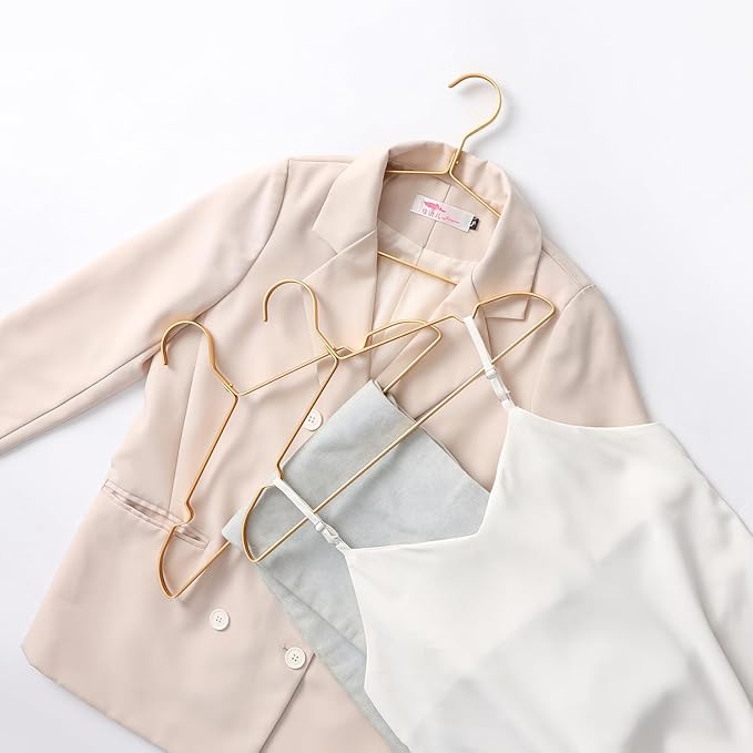 16.3" Premium Aluminum Coat Hangers, Extra Smooth & Durable Metal Shirt Dress Hanger, Light & Sturdy Metal Rack for Jacket Trouser Pant Slack, 20 Pack, Gold