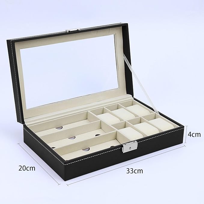 Travel Watch Case, Leather Sunglasses Eyewear Storage Organizer Glasses Holder, Jewelry Box for Watch Band Sunglasses Display