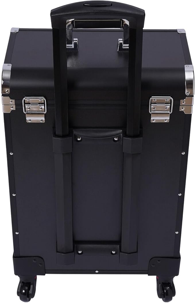 Professional Rolling Makeup Train Case with Drawers, Large Cosmetic Trolley with Locks,Cosmetic Trolley Organizer Case for Travel Makeup/Nail Art/Hair Styling (Black)