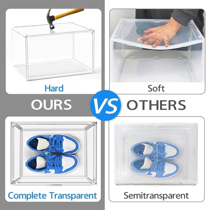 12 Pack Acrylic Shoe Large Storage Box with Magnetic Door Size 13 Clear Stackable Shoe Organizer for Closet Space Saving Shoe Cabinet Sneaker Display Case