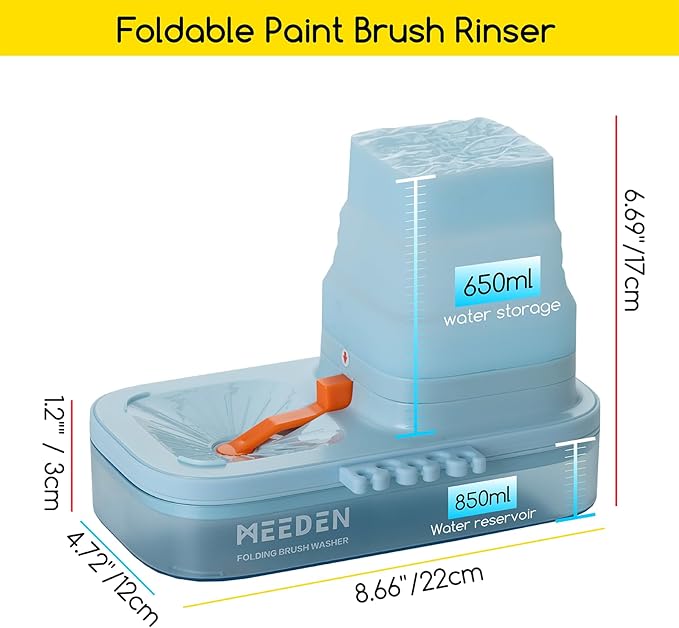 MEEDEN Portable Paint Brush Cleaner: Paint Brush Rinser with Drain for Acrylic, Watercolor & Water-Based Paints - 5-Slot Silicone Brush Washer & Holder, Blue