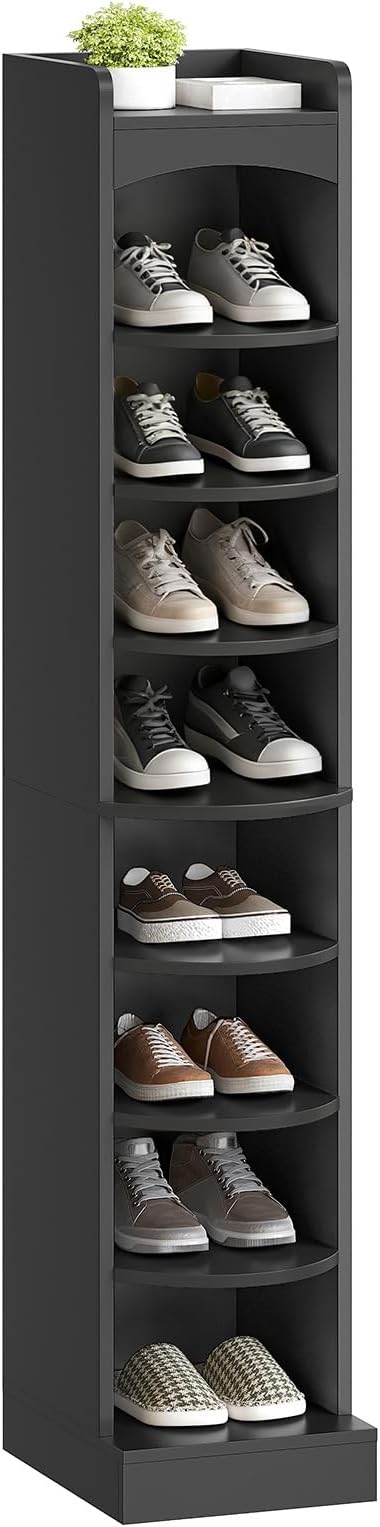 9-Tier Tall Shoe Rack, Wooden Shoe Storage Organizer, Narrow Shoe Cabinet with Removable Shelves for Small Spaces, Holds 18 Pairs of Shoes, for Entrance, Hallway, Black SS02BK
