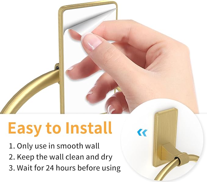 Adhesive Towel Ring, SUS304 Stainless Steel Bathroom Towel Holder, One Piece Disigned Towel Racks for Bathroom, No Drill, Gold