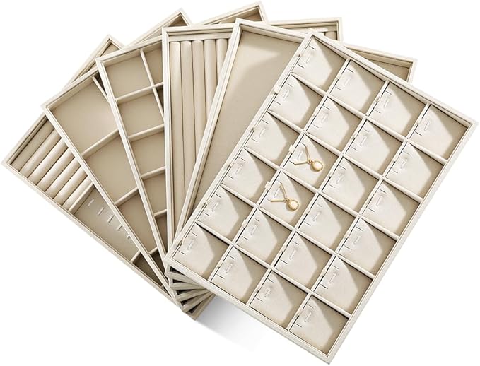 Linen 12 Grid Stackable Bangle Storage Tray, Bracelet Watch Display Tray, Jewelry Shop Counter Showcase Table Top Organizers, Makeup Table Drawer Insert Jewelry Tray