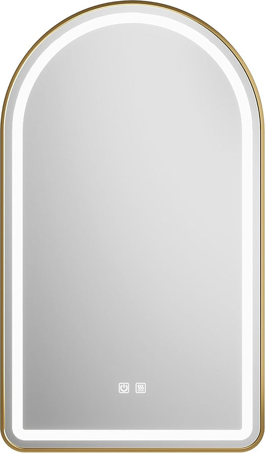 24x36 inch Gold Tempered Glass LED Arched Mirror for Bathroom Vanity Mirror or Wall Decor Arch Mirror Brushed Metal Frame Wall Mounted Mirror for Bathroom