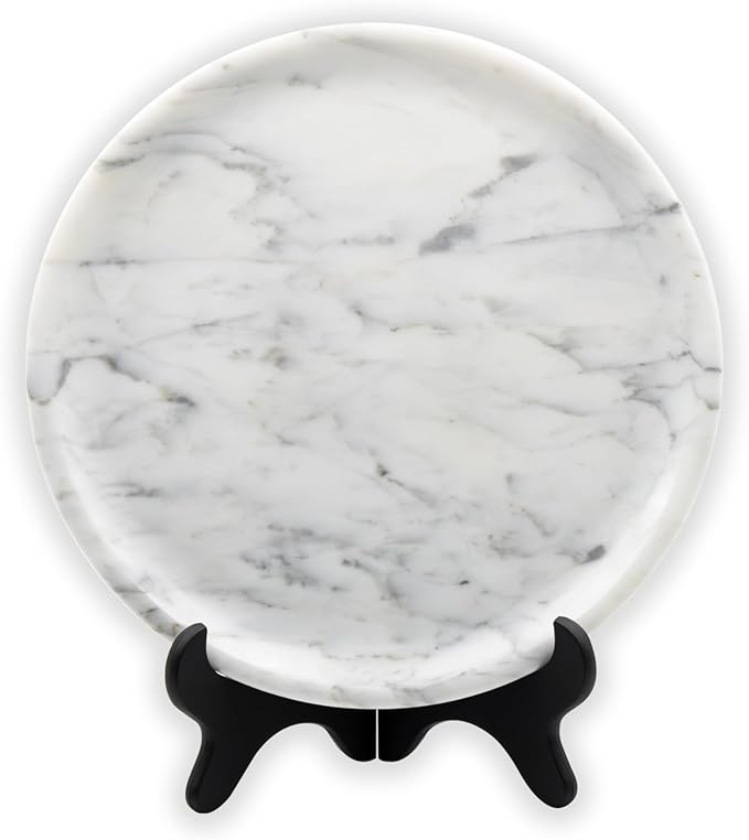 Marmor Natural Marble Bathroom Tray for Perfume & Jewelry, Vanity Decorative Catchall Tray for Countertop, Stone Organizer Dish for Candles, Makeup, Essentials(Statuario White Round Plate)