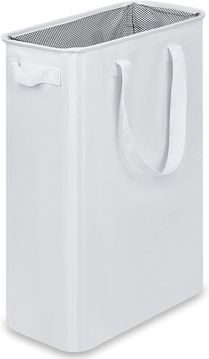 efluky Slim Laundry Basket, Narrow Laundry Hamper with Handles, Collapsible Dirty Clothes Hamper, Tall Laundry Bin for Laundry Room, Dorm and Bedroom, 12.7 Gallons(48L) White