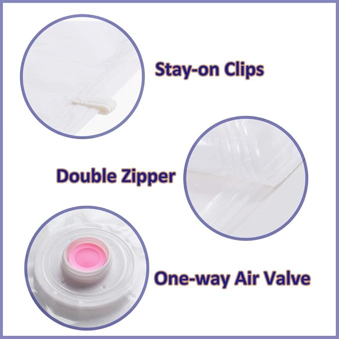 6 Hanging Vacuum Storage Bags for Clothes, 3 Jumbo & 3 Large Space Saver Seal Bags for Coat, Clear Garment Protector for Closet Wardrobe, Fit for Any Vacuum Cleaner, 53"x27.6" & 43.3"x27.6"