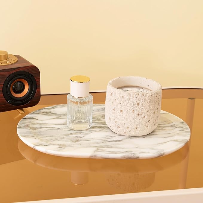 Natural Marble Decorative Tray Bathroom Counter Perfume Organizer Vanity Tray for Home Decor, Jewelry Candle, Coffee Table, Soap Holder Dresser Countertop Accessories 8"x11" Carrara